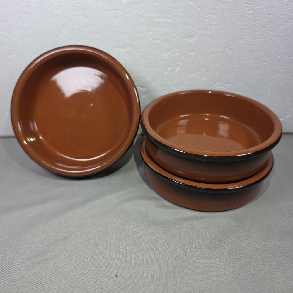 Cermer Terracotta Black Rim Ramekins Tapas Creme Brulee Bowls Set of 3 Brown